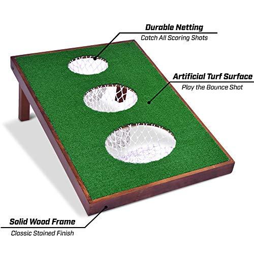 Wooden Golf Cornhole Game SET - Includes Two Targets, 16 Balls, 2 Hitting Mats, Scorecard & Bag